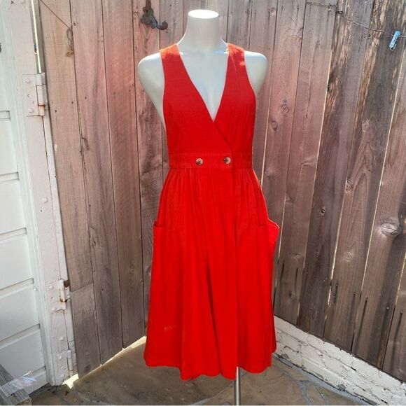 NEW FREE PEOPLE Red DIANA Wrap Cotton Midi Dress size XS - Picture 10 of 12